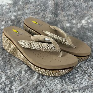 Volatile Sz 11 Beige Wedge Woven Flip-Flop Platform Sandals Thick Chunky